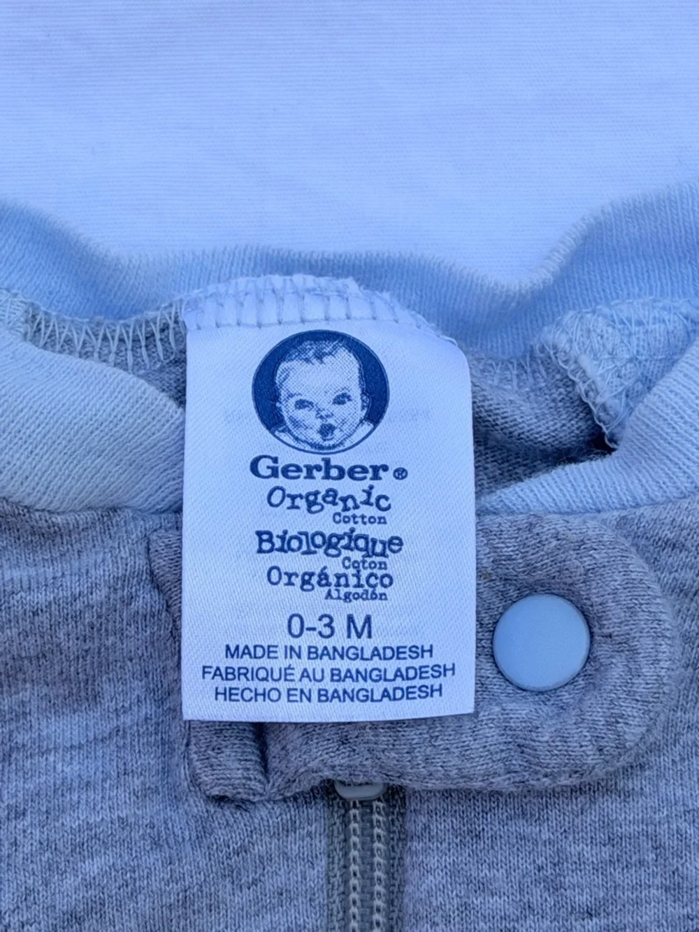 0-3MTH Gerber Cream and Light Blue Footed One-Piece with Animal Print